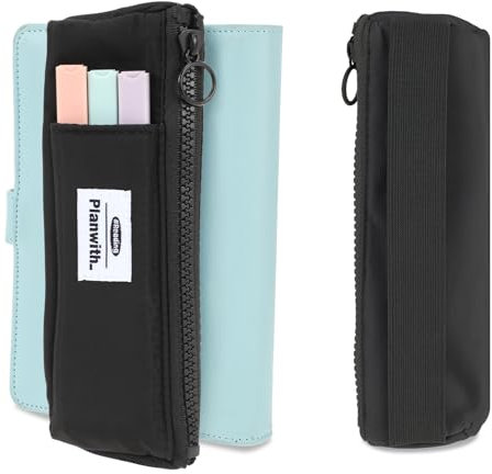 Tucnoeu Federmäppchen Klein, Stifthalter Notizbuch, Kleines Mäppchen mit Verstellbarem Gummiband, Federmappe Klein für Tagebücher, Schule und Büro, Schwarz