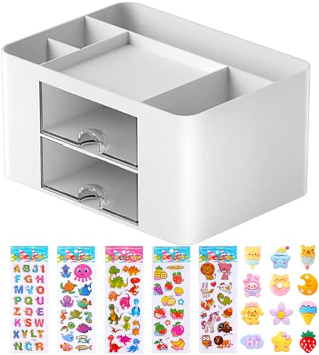 Lostwry Schreibtisch Organizer mit Schubladen, Multifunktionaler Platzsparendes Desk Organizer Stifthalter Tisch Organizer für Schreibtisch mit 5 Fächern für Büro, Zuhause, Schule (Weiß)