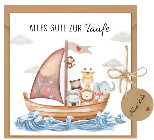 BETESSIN Geldgeschenke Verpackung Taufe Geschenk - Arche Noah Taufe Karte mit Umschlag - Glückwunschkarte zur Taufe - Originelle Taufgeschenke für Mädchen und Jungen