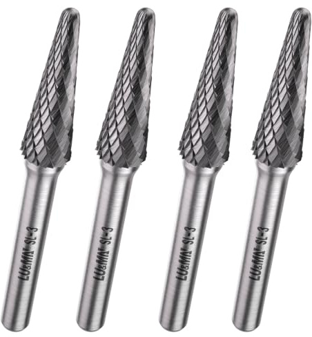 LU&MN SL-3 Wolframkarbid-Frässtifte, 1 cm Kopf, 0,6 cm Schaft, 14° Kegel, 4 Stück