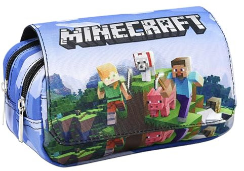 JXBBAAC Minnecrraft Federmäppchen, Minnecrraft Mäppchen Reißverschlüssen Cartoon Federtasche Große Kapazität Mäppchen Stiftetasche Schlamperbox Bleistifttasche Schulmäppchen Organizer für Büro Schule