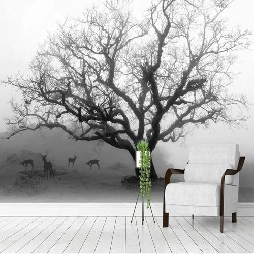 GZGZG Papier peint mural autocollant en PVC 3D pour salon branches d'arbre noir et blanc minimalistes stickers décoratifs pour chambre à coucher