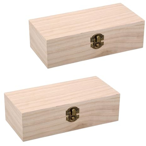 QKNOSM 2 Stück Holzkiste mit Deckel, 20x10x6cm Erinnerungsbox Holzbox mit Metall-Klappverschluss Holz Aufbewahrungsbox Erinnerungskiste für Bastel Geschenkbox Spielzeuge Werkzeuge