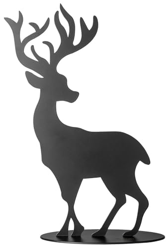 Fink Deko Hirschfigur 10 cm schwarz matt - kleine Metallfigur, moderner Aufsteller Hirsch als Tischdeko, Regalfigur oder Fensterbank-Dekoration für ganzjähriges Wohnen und Weihnachten
