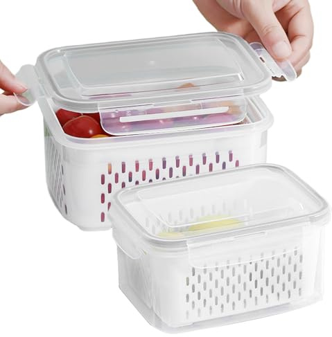 Yanayi Fruit Storage Containers for Fridge - Leakproof Bin | Vegetable Containers with Removable Colander | for Dough Dumpling Kitchen Picnic