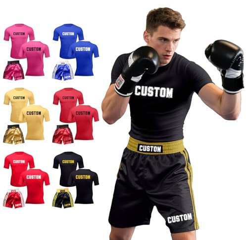 Générique Ensemble Short et T-Shirt Muay Thai Personnalisés Short MMA Homme Garçon Short Boxe et Tshirts avec Texte (Adulte)