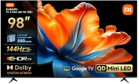 XIAOMI TV S Mini LED 98 pollici (249 cm), QLED Mini LED Televisore, Smart TV con Dolby Vision + Dolby Atmos, 144Hz con 288Hz Game Boost Mode, 4K UHD, HDR10+, MEMC, Google TV, Airplay 2 | Smart TV con Dolby Vision + Dolby Atmos, 144Hz con 288Hz Game Boost, 4K UHD, HDR10+, Triple Tuner, DVB T2, MEMC