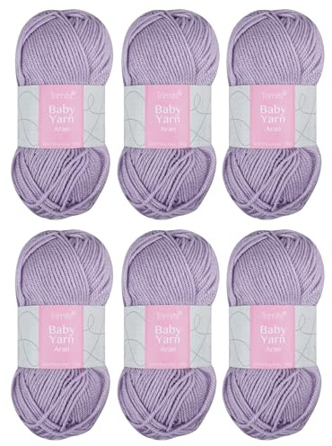 Trimits Baby Aran Acrylic Yarn Wool for Knitting and Crochet - 6 x 100g (165 metres) - Soft Touch Easy Care Anti-Pilling Machine Washable Yarn, Oeko-TEX Certified Fibre, Lilac
