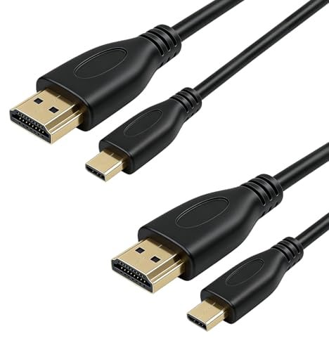 kwinfei 2 Piezas Cable micro hdmi a hdmi 4K 60Hz, cable micro hdmi a hdmi, cable hdmi 1metros para Cámara, Tablet, TV, PC, Compatible con micro hdmi, Adaptador UHD Estable y Resistente