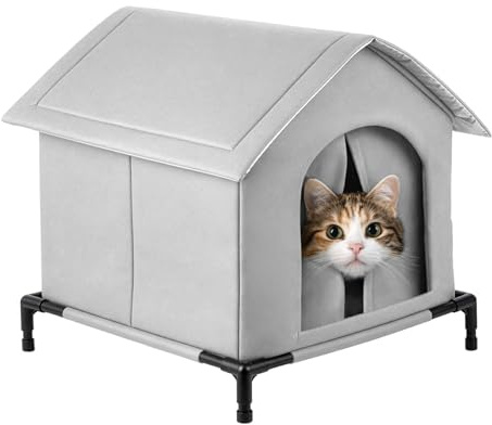 Insulated Outdoor Cat House for Winter, Waterproof Weatherproof Cat Shelter for Stray & Feral Cats, Warm Fleece Lined Outdoor Pet House with Raised Floor, Windproof Cat Kennel (L)