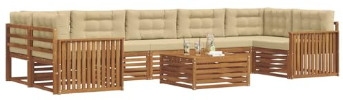 vidaXL Outdoor-Sofagarnitur mit Kissen 8 pcs Natur und Beige, Garten-Sofa, modulares Möbel, robuste Sitzgelegenheiten, Moderne Lounge für Terrassen, bequemes Set