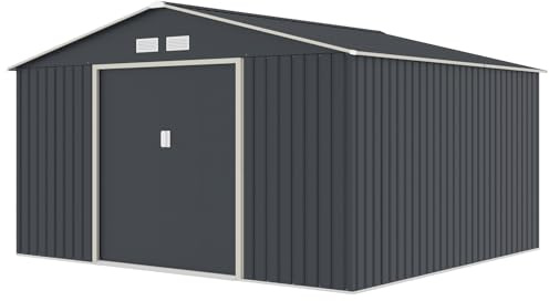 HATTORO S350 Metall Gerätehaus 341x322x201 cm (BxTxH) Geräteschuppen Garten Schuppen Gartenhaus Satteldach Grau Anthrazit