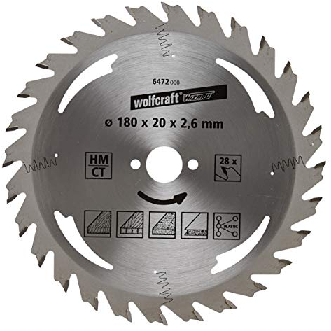 wolfcraft 6472000 | Handkreissägeblatt HM | Serie silber | 28 Zähne | ø180mm