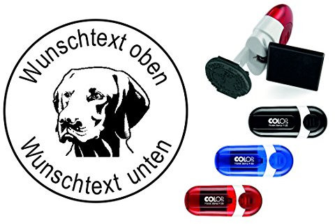 Geocachingstempel Hund Vizsla Kopf - mit persönlichem Namen Ø 24 mm