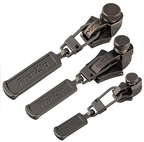 FixnZip Small Medium Large Black Nickel Replacement Zipper Slider Zip Puller 3 Pack