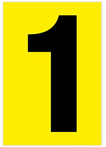 Zahl 1 schwarz auf gelb 80 x 55mm wetterfest als Aufkleber Regalbeschriftung Klebebuchstaben