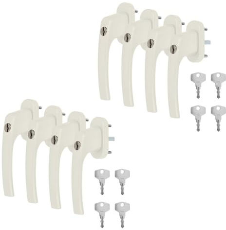 8 x Alu Fenstergriff in Creme RAL 9001 abschließbar - Stiftlänge 35mm