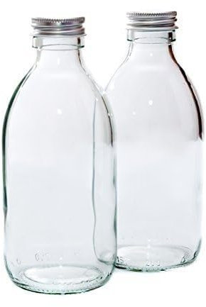 250ml CLEAR GLASS Bottles with SILVER Lids - PACK of 2