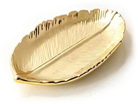 LEPENDOR Golden Leaf Shaped Kleine Keramik Schmuck Ring Dish Snack Dessert Servierteller Halskette Armbandhalter Tray Organizer - Kleines Blattgold