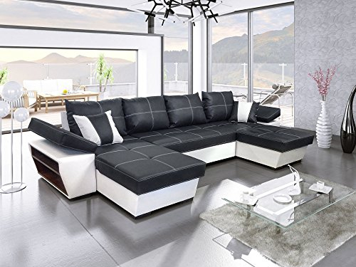 Ecksofa mit Schlaffunktion Espanya U 330 cm x 158 cm - Wohnlandschaft U-Form - XXL Sofa mit 2 Bettkasten - Schlafsofa - Schwarz/Weiß - Kunstleder oder Stoff - Modern 19