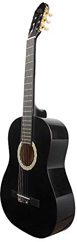 Holzgitarre für Anfänger, 99 cm (39 Zoll), klassische Gitarre aus Holz, Schultergurt, Pitch Pipe Tuner String für Anfänger, Basispaket mit Aufbewahrungstasche, Schwarz