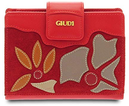 GIUDI ® Damen-Geldbörse aus Kalbsleder, echtes Leder, Blütenblatt-Applikation, Geldbörse, Kreditkartenfach