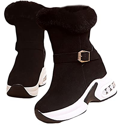 Minetom Stivali Donna Invernali Piattaforma Stivaletti da Neve con Imbottitura Calda Stivali alla Caviglia Caldi Boots Cerniera Stivaletti con Tacco Zeppa B Nero 38 EU