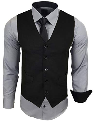 Baxboy Herren Hemd mit Weste Krawatte Anzugs Sakko Business Hochzeit Freizeit Hemden Frack Herrenweste Set wählbar B-44-HWKR