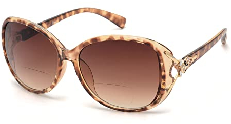 JM Klassisch Bifokal Lesebrille Platz Stylish Gradient Sonnenbrillen Leser für Damen Braun +2.0