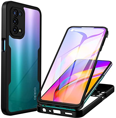 CENHUFO Coque Oppo A54 5G, Coque Oppo A74 5G, (Pas pour 4G) Antichoc Housse avec Protection d'écran, 360 Degrés Protégé Téléphone Etui Double Face Case Transparent Portable Intégrale Coque - Noir