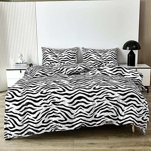 JQWUPUP Bettbezug-Set mit Zebramuster, für Einzelbett, 3-teilig, weiches Bettwäsche-Set für Kleinkinder, Teenager, Kinder, Mädchen, Erwachsene, Frauen, strapazierfähige Mikrofaser (Einzelbett, Zebra)