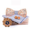 HZQIFEI Noeud Papillon Bois, Ensemble 4 Pièces Noeud Papillon en Bois + Boutons de manchette + Broche + Carré de Poche, Accessoire Mode (Style#19)