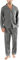 Bresdk Pyjama Homme en Coton Ensemble de Pyjamas Hiver pour Hommes Patte de Boutonnage à Manches Longues Vêtements de Nuit Couleur Unie à Carreaux 2 Pièces, Gris Clair, L
