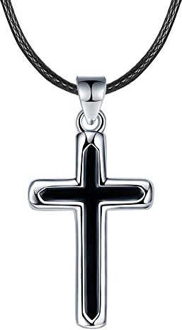 J.Endéar Kreuz Halskette Silber 925 Anhänger, Leder Kette Kreuz Choker für Damen Mädchen, Religion spirituellen Schmuck Halskette Amulett Geschenk