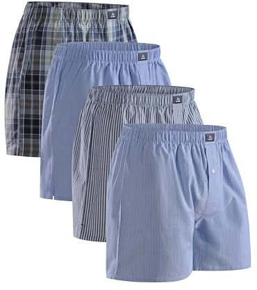 DANISH ENDURANCE Boxers Tissés pour Hommes, 100% Coton Bio, Caleçon en Coton Lot de 4 ou 6, Bleu Mélangé/Rayures Lot de 4, XL