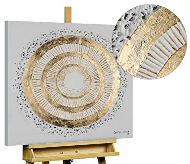 KunstLoft Leinwandbild | 100% HANDGEMALT | 60x60cm | Gemälde 'White golden Halo' | Abstrakt | Gold Weiß | Wandbild Wohnzimmer