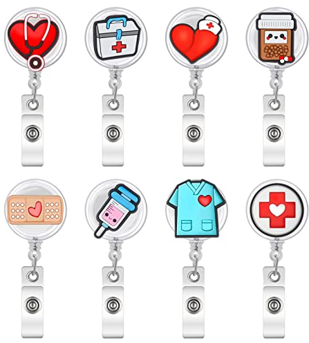 FANTESI 8 Stücke Krankenschwester Badge Halter,Retractable Badge Reels,Ausweishalter mit Clip Kreative Muster Krankenschwester Accessoires für Krankenschwestern,Ärzte,Freiwillige Geschenke
