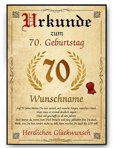 Tigerlino® Personalisierte Urkunde zum 70. Geburtstag Geburtstagsurkunde Jahrgang 1955 Geschenk Männer Frauen 70 Jahre Geburtstagsgeschenk Geburtstagskarte 70. Geburtstag Geschenkidee personalisierbar