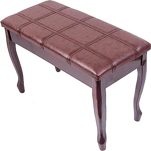 Klavierhocker, Schminktisch, Hocker, echtes Leder, Künstler, Klavierbank, Duett, Klavierhocker mit Massivholzbeinen und gepolstertem Kissen, 76 x 35 x 49 cm, unterstützt bis zu 180 kg, Mahagoni