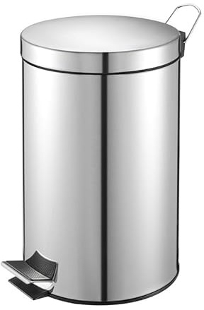 PROREGAL Runder Tretabfallsammler mit herausnehmbaren Kunststoff-Inneneimer | 3 Liter, HxBxT 27x19,5x17cm | Edelstahl