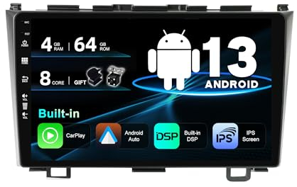 SXAUTO IPS Android 14 Car Stereo For Honda CRV (2006-2011) - 4G+64G - Wireless CarPlay/Android Auto - LED Camera + MIC - 9 Inch 2 Din - DAB Steering Wheel Fast-boot 360-Cam AHD DSP WIFI