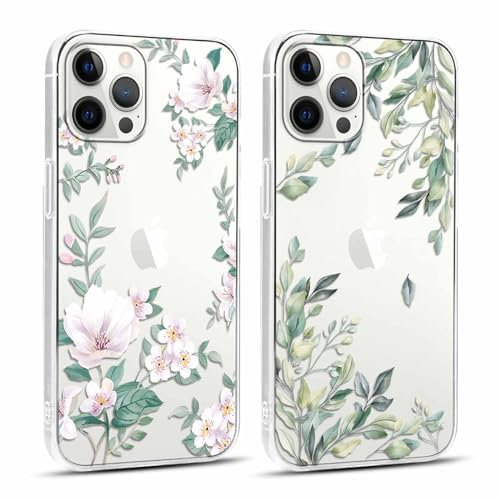 Yoedge 2 Stück Durchsichtig HandyHülle für iPhone 12 Pro Max Hülle Blumen 6,7, Transparent Silikon Handy Hülle für iPhone 12 Pro Max Case 3D Muster Aesthetic Mädchen Frauen Geschenk Schutzhülle Cover