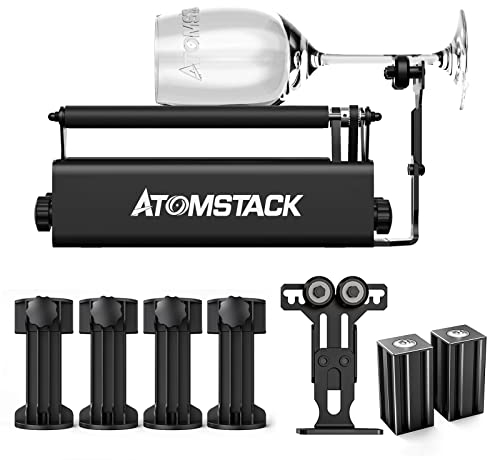 ATOMSTACK R3 Pro Laser Rotary Roller mit trennbarem Stützmodul und Verlängerungstürmen, 360° Y-Achse Rotationsrolle Gravur Hilfsmodul für Lasergravierer, Rotationswalze für Zylinder übergroße Objekte