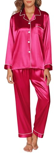 GAESHOW Pyjama Soie Femme Ensembles de Pyjama en Satin de Soie Manches Longues Vêtements de Nuit Femme pour Toutes Les Saisons