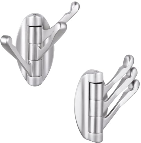 APLusee Drehbarer Kleiderhaken aus gebürstetem Nickel, 2 Stück, Metall, faltbarer Handtuchhalter mit dreifach drehbaren Armen, robuster Kleiderbügel, für Badezimmer, Küche, Wandmontage, 2 Stück