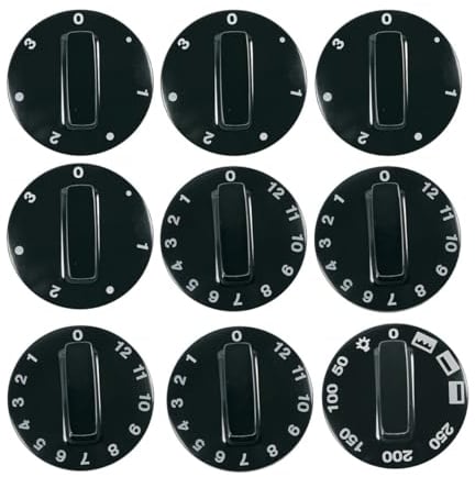 Europart NEU Universal Knebelset 9-teilig Drehknopf Knebel schwarz für Backofen Herd Ofen