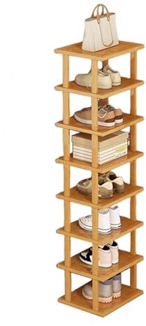 ZHOUBA 5/7/8-stufiges vertikales Schuhregal mit schmalen Einlegeböden. Kleines Schuhregal aus Holz, Werkzeug erforderlich. Freistehendes Schuhregal für Eingangshallen