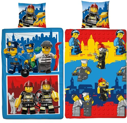 Lego City Kinder-Bettwäsche Classic Crew 135 x 200 cm + 80 x 80 cm 100% Baumwolle Renforcé-Linon-Qualität Polizei Feuerwehr Undercover mit Reißverschluss deutsche Größe