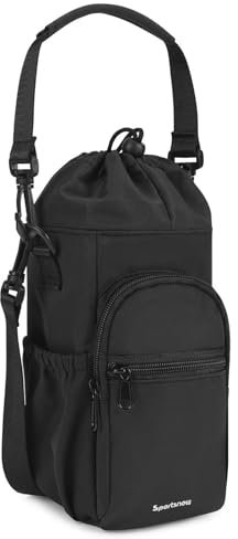 Neyared Water Bottle Carrier with Shoulder Strap, Sling Bag with Adjustable Shoulder Strap for Walking Hiking Camping (Black)