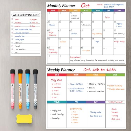 Dry Erase Magnetic Calendar for Refrigerator, 3 Pack- Monthly & Weekly & Daily Planner Magnet Whiteboard for Fridge Wall Door - Shopping, Meal/Menu, To Do List, Family Schedule Planning Board, 14x11